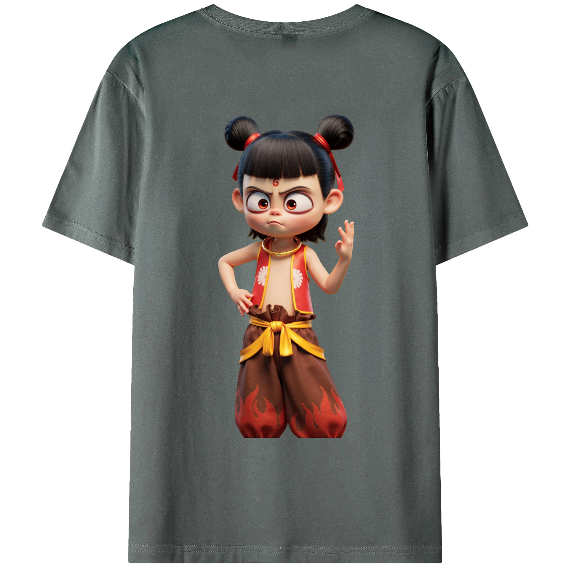 （画像用） Ne Zha 2 ナタ 魔童の大暴れ 綿100％ メンズ半袖Tシャツ（バックプリント） 通気性